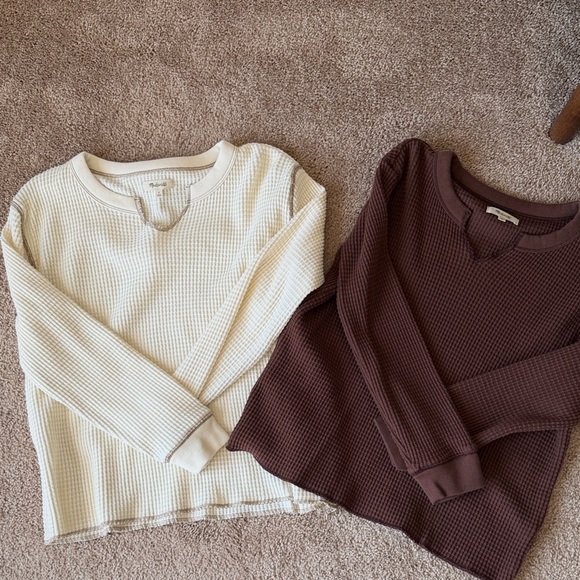 Madewell Sweaters - Madewell Waffle-Knit Crew Sweaters in Cream & Brown